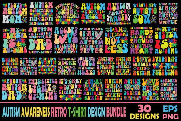 Download Autism Awareness Retro Designs Bundle - Retro designs Collection