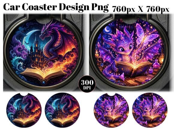 Download Book Dragon Car Coaster PNG Sublimation - Car coaster png Collection